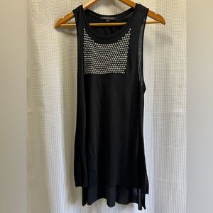 Chic Black Sleeveless Tunic Top with Silver Accents - Size Medium